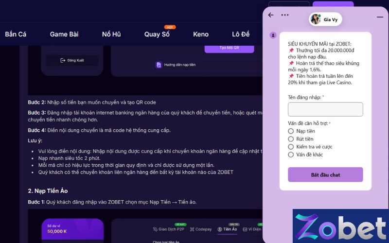 Hỗ trợ khách hàng ZOBET 24/7