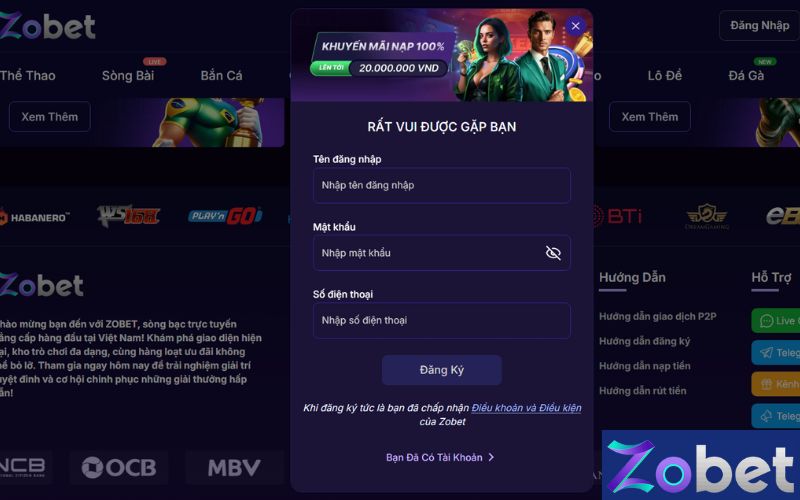 Hướng dẫn đăng ký ZOBET